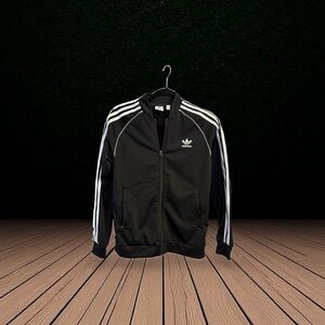 Adidas Men's Black Bomber Jacket with White Stripes